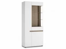 Furniture To Go Furniture To Go Chelsea White High Gloss and Truffle Oak Tall Glazed Wide Display Cabinet (LHD)