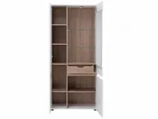 Furniture To Go Furniture To Go Chelsea White High Gloss and Truffle Oak Tall Glazed Wide Display Cabinet (LHD)