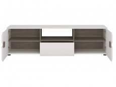 Furniture To Go Furniture To Go Chelsea White High Gloss and Truffle Oak Wide TV Cabinet Opening (Flat Packed)