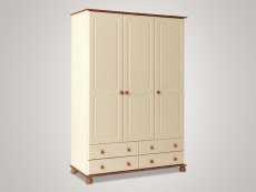 Furniture To Go Copenhagen Cream and Pine 3 Door 4 Drawer Triple Wardrobe (Flat Packed)