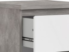 Furniture To Go Naia Concrete Grey and White High Gloss 3 Drawer Bedside Cabinet (Flat Packed)