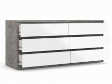 Furniture To Go Naia Concrete Grey and White High Gloss 3+3 Drawer Wide Chest of Drawers (Flat Packed)