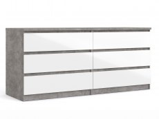 Furniture To Go Naia Concrete Grey and White High Gloss 3+3 Drawer Wide Chest of Drawers (Flat Packed)