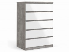 Furniture To Go Naia Concrete Grey and White High Gloss 5 Drawer Chest of Drawers (Flat Packed)