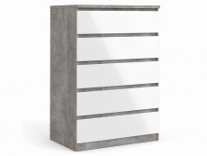 Furniture To Go Furniture To Go Naia Concrete Grey and White High Gloss 5 Drawer Chest of Drawers (Flat Packed)