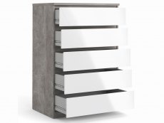 Furniture To Go Furniture To Go Naia Concrete Grey and White High Gloss 5 Drawer Chest of Drawers (Flat Packed)