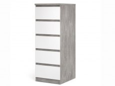 Furniture To Go Furniture To Go Naia Concrete Grey and White High Gloss 5 Drawer Narrow Chest of Drawers (Flat Packe