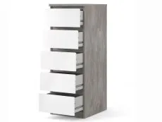 Furniture To Go Furniture To Go Naia Grey and White High Gloss 5 Drawer Narrow Chest of Drawers