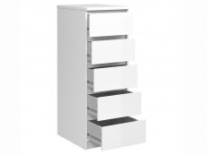 Furniture To Go Furniture To Go Naia White High Gloss 5 Drawer Narrow Chest of Drawers (Flat Packed)