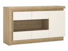 Furniture To Go Furniture To Go Lyon White High Gloss and Riviera Oak 3 Door Glazed Sideboard (Flat Packed)