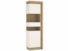 Furniture To Go Lyon White High Gloss and Riviera Oak Tall Display Cabinet (LHD) (Flat Packed)