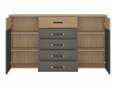 Furniture To Go Monaco Stirling Oak and Black 2 Door 5 Drawer Wide Cupboard (Flat Packed)