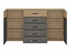 Furniture To Go Monaco Oak and Black 2 Door 5 Drawer Wide Cupboard