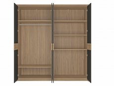 Furniture To Go Monaco Stirling Oak and Black 4 Door Mirrored Large Wardrobe (Flat Packed)
