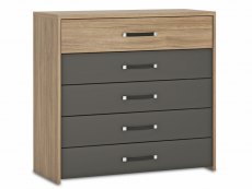 Furniture To Go Monaco Stirling Oak and Black 5 Drawer Chest of Drawers (Flat Packed)