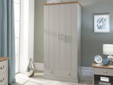 GFW GFW Kendal Light Grey and Oak 2 Door 1 Drawer Wardrobe (Flat Packed)