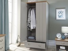 GFW GFW Kendal Light Grey and Oak 2 Door 1 Drawer Wardrobe (Flat Packed)