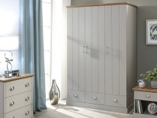 GFW Kendal Light Grey and Oak 3 Door 3 Drawer Wardrobe (Flat Packed)