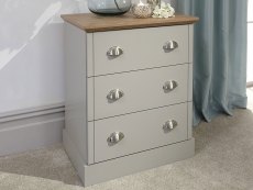 GFW Kendal Light Grey and Oak 3 Drawer Chest of Drawers (Flat Packed)