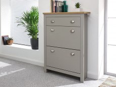 GFW Lancaster Grey and Oak 2 Door 1 Drawer Shoe Cabinet (Flat Packed)