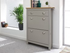 GFW GFW Lancaster Grey and Oak 2 Door 1 Drawer Shoe Cabinet (Flat Packed)