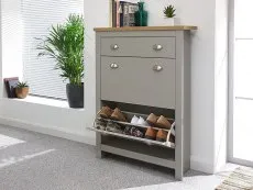 GFW Lancaster Grey and Oak 2 Door 1 Drawer Shoe Cabinet