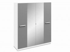 Harmony Moritz Grey High Gloss and White 4 Door Mirrored Large Wardrobe (Flat Packed)