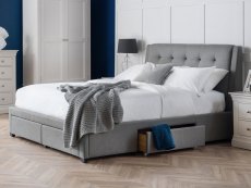 Julian Bowen Fullerton 4ft6 Double Grey Upholstered Fabric 4 Drawer Bed Frame