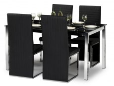 Julian Bowen Julian Bowen Tempo 150cm Black Glass Dining Table and 4 Black Faux Leather Chairs Set