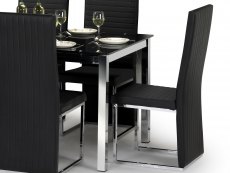 Julian Bowen Tempo 150cm Black Glass Dining Table and 6 Black Faux Leather Chairs Set