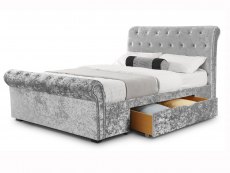 Julian Bowen Julian Bowen Verona 4ft6 Double Silver Crushed Velvet Glitz Upholstered Fabric 2 Drawer Bed Frame