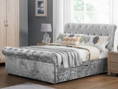 Julian Bowen Verona 5ft King Size Silver Crushed Velvet Glitz Upholstered Fabric 2 Drawer Bed Frame