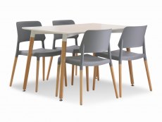 LPD LPD Fraser White Dining Table and 4 Riva Grey Chairs