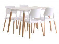 LPD LPD Fraser White Dining Table and 4 Riva White Chairs