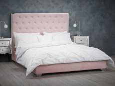 LPD Meribel 4ft6 Double Pink Velvet Upholstered Fabric Bed Frame