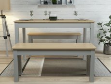 LPD Ohio Grey and Oak Dining Table with 2 Bench Set
