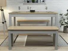 LPD LPD Ohio Grey and Oak Dining Table with 2 Bench Set