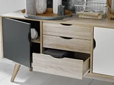 LPD Scandi Oak and Grey 2 Door 3 Drawer Sideboard