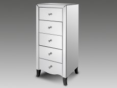 LPD Valentina 5 Drawer Tall Narrow Mirrored Chest of Drawers (Assembled)