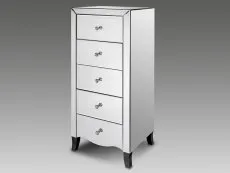 LPD LPD Valentina 5 Drawer Tall Narrow Mirrored Chest of Drawers (Assembled)