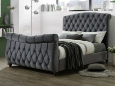 Sareer Lachelle 4ft6 Double Dark Grey Velvet Upholstered Fabric Bed Frame