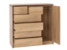 Seconique Charles Oak 1 Door 6 Drawer Chest of Drawers
