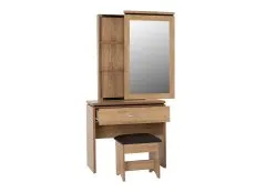 Seconique Charles Oak 1 Drawer Dressing Table with Mirror and Stool