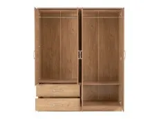 Seconique Charles Oak 4 Door 2 Drawer Mirrored Large Wardrobe
