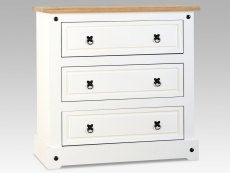 Seconique Corona White and Pine 3 Drawer Chest of Drawers (Flat Packed)