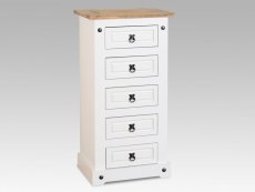 Seconique Corona White and Pine 5 Drawer Tall Narrow Chest of Drawers (Flat Packed)