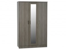 Seconique Lisbon Black Wood Grain Effect 3 Door 1 Mirror Triple Wardrobe (Flat Packed)