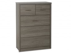 Seconique Lisbon Black Wood Grain Effect 3+2 Drawer Chest of Drawers (Flat Packed)