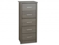 Seconique Lisbon Black Wood Grain Effect 5 Drawer Tall Narrow Chest of Drawers (Flat Packed)