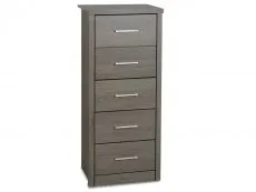 Seconique Seconique Lisbon Black Wood Grain 5 Drawer Tall Narrow Chest of Drawers